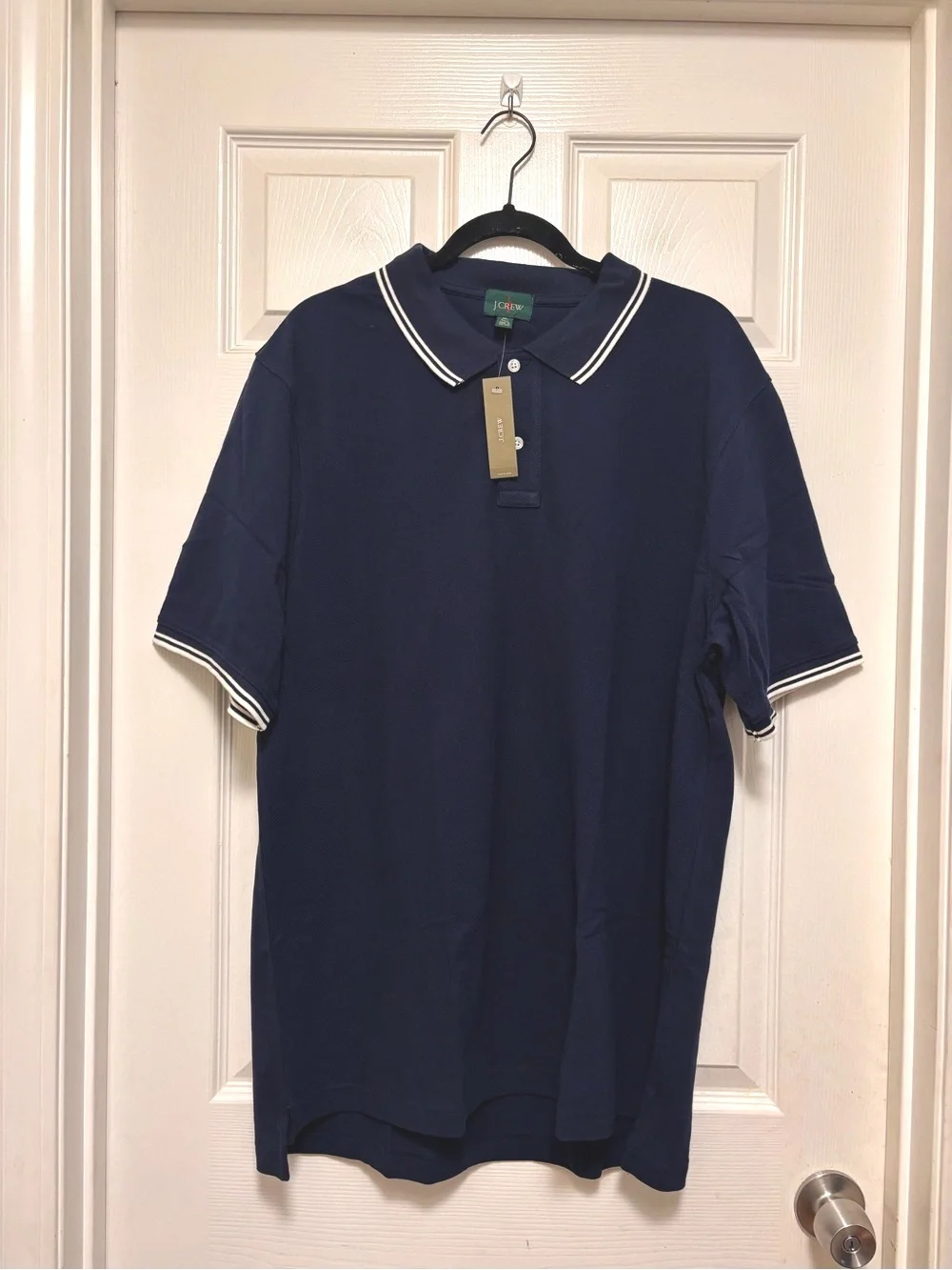 NWT J.Crew Tall Classic Piqué Polo Shirt in Navy Ivory Dbl Tipped